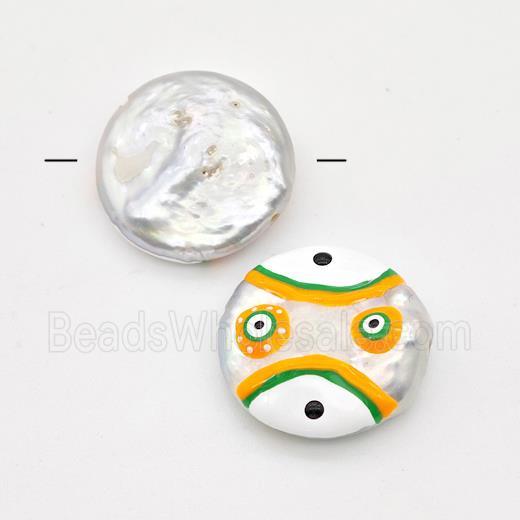 Baroque Style Pearl Coin Beads Multicolor Enamel Evile Eye