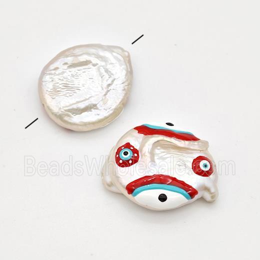 Baroque Style Pearl Coin Beads Multicolor Enamel Evile Eye