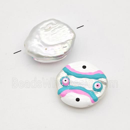 Baroque Style Pearl Coin Beads Multicolor Enamel Evile Eye