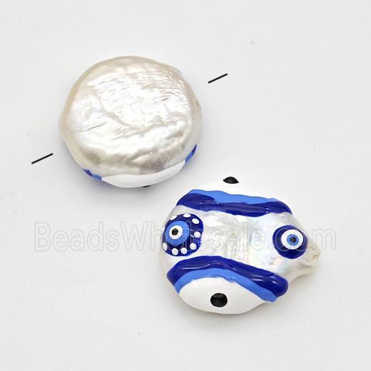 Baroque Style Pearl Coin Beads Multicolor Enamel Evile Eye