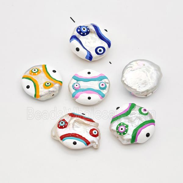 Baroque Style Pearl Coin Beads Multicolor Enamel Evile Eye Mixed