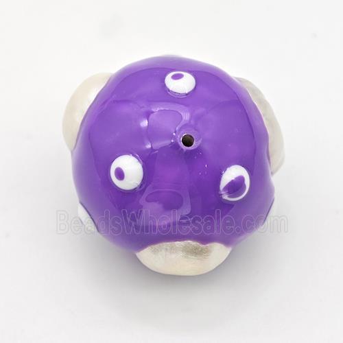 Clay Round Beads Pave Pearl Purple Enamel