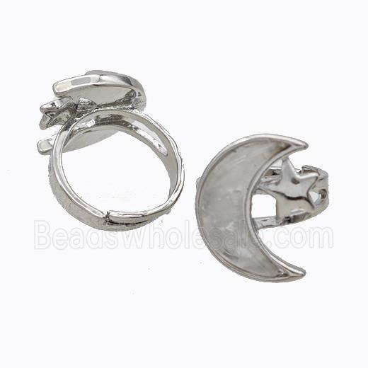 Copper Moon Rings Pave Clear Quartz Adjustable Platinum Plated