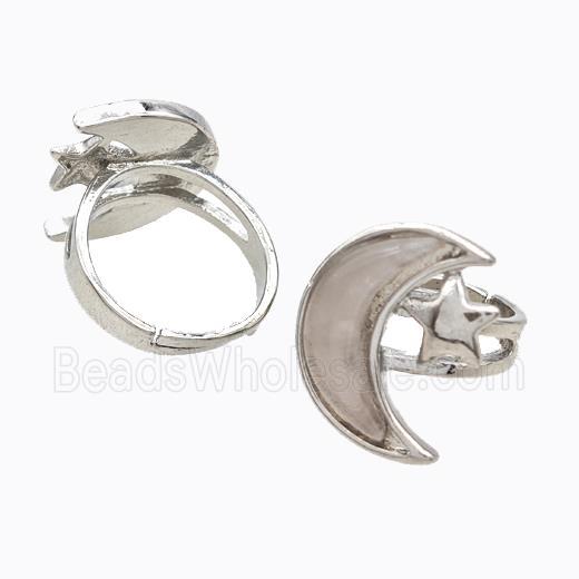 Copper Moon Rings Pave Rose Quartz Adjustable Platinum Plated