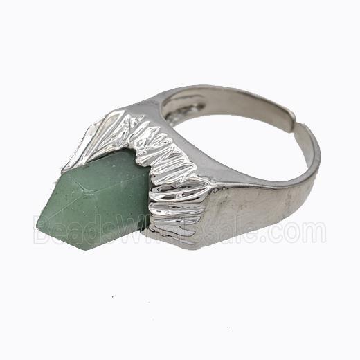 Copper Rings Pave Prism Green Aventurine Platinum Plated