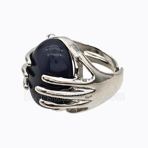 Copper Hand Rings Pave Blue Sandstone Platinum Plated