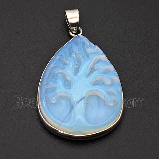 White Opalite Tree Pendant Carved