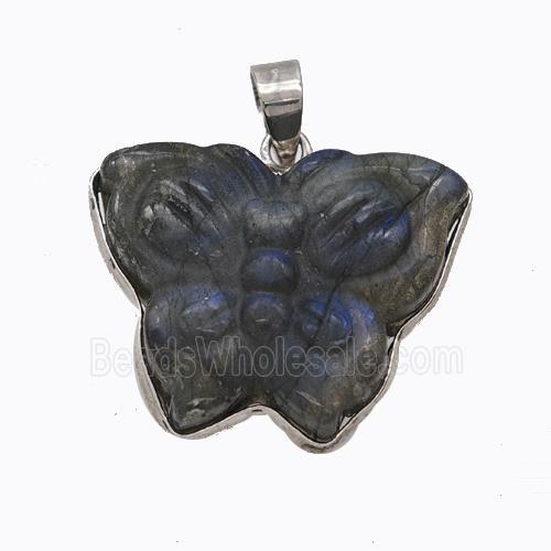 Natural Labradorite Butterfly Pendant Carved