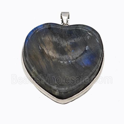 Natural Labradorite Heart Pendant Carved