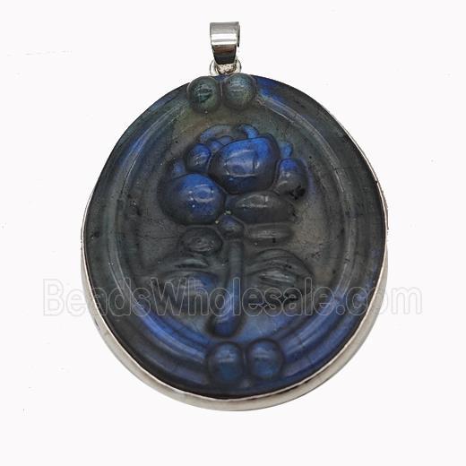 Natural Labradorite Flower Pendant Carved