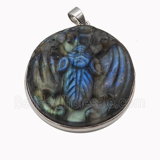 Natural Labradorite Bat Pendant Carved