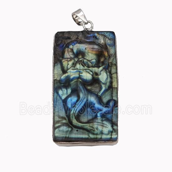 Natural Labradorite Mermaid Pendant Carved