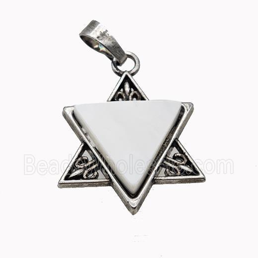 Alloy David Star Pendant Pave Shell Antique Silver