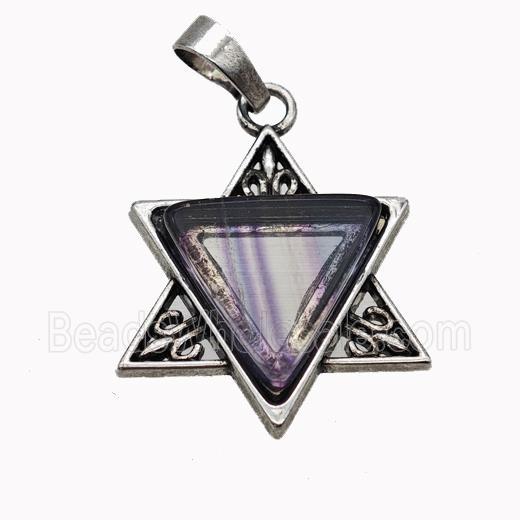 Alloy David Star Pendant Pave Fluorite Antique Silver