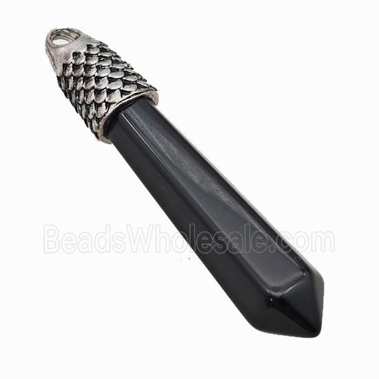 Natural Black Obsidian Prism Pendant Alloy Antique Silver