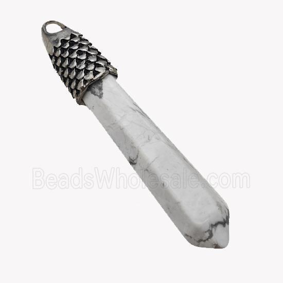 Natural White Howlite Turquoise Prism Pendant Alloy Antique Silver