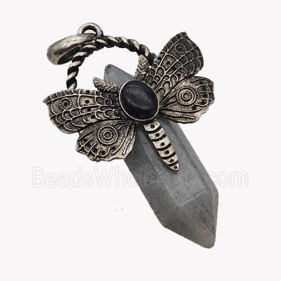 Natural Labradorite Prism Pendant Alloy Butterfly Antique Silver