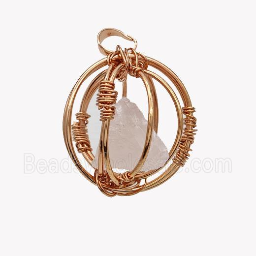 Copper Sphere Pendant With Rose Quartz Nugget Wire Wrapped Rose Gold