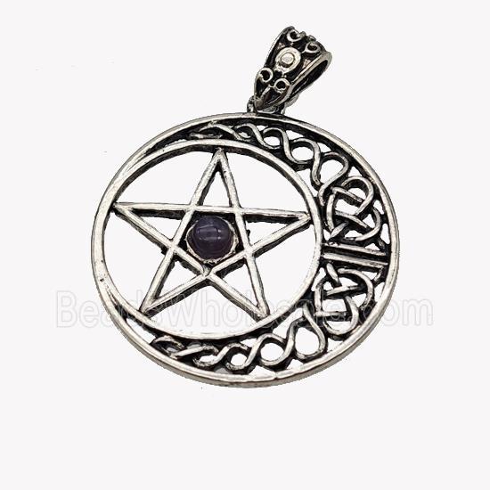 Alloy Moon Star Pendant Pave Purple Amethyst Antique Silver