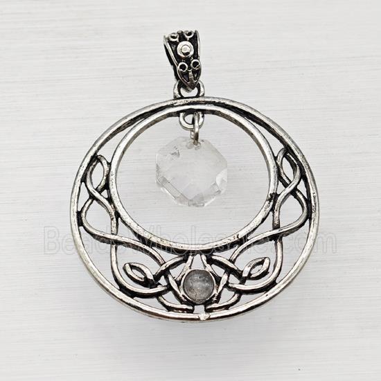 Alloy GoGo Pendant With Clear Quartz Antique Silver