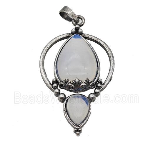 Alloy Teardrop Pendant Pave Opalite Antique Silver
