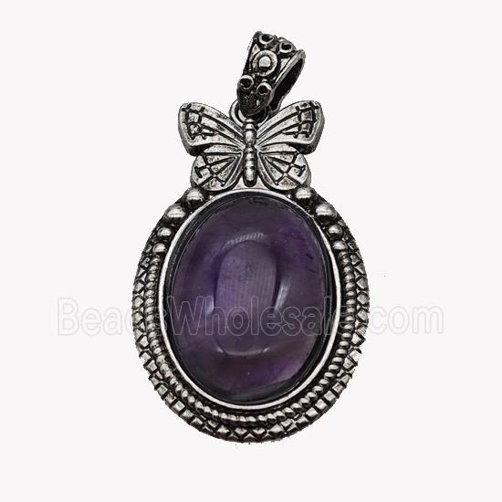 Alloy Butterfly Pendant Pave Amethyst Antique Silver
