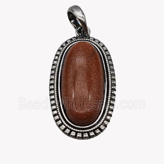 Alloy Oval Pendant Pave Golden Sandstone Antique Silver