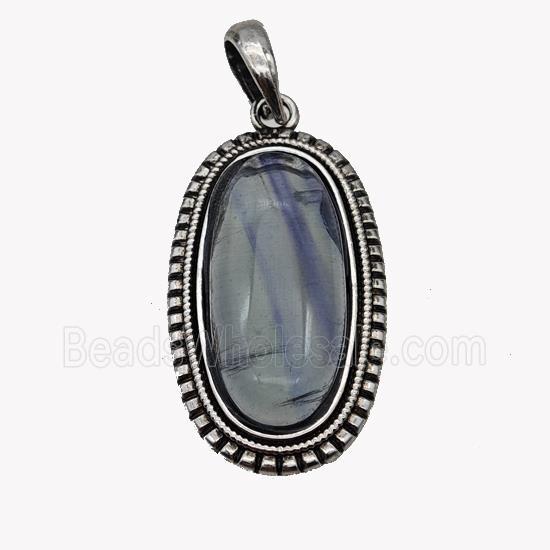 Alloy Oval Pendant Pave Fluorite Antique Silver