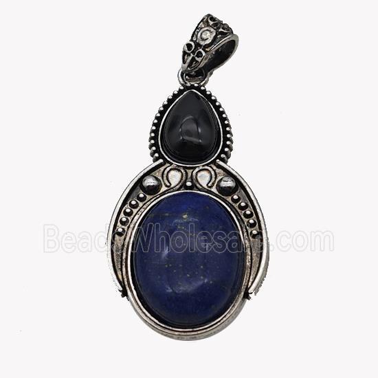 Alloy Penguin Pendant Pave Blue Lapis Lazuli Antique Silver