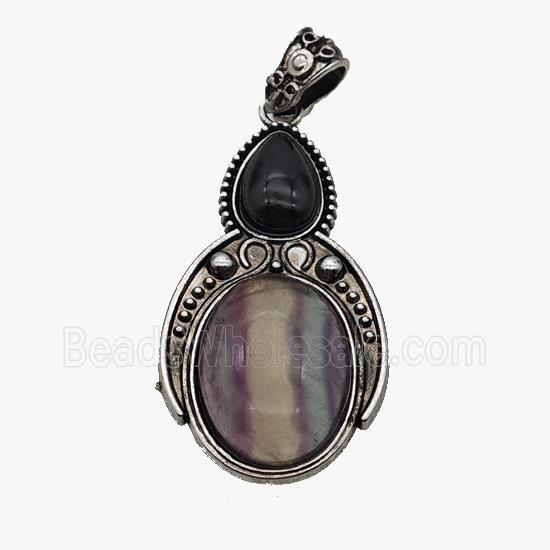 Alloy Penguin Pendant Pave Fluorite Antique Silver