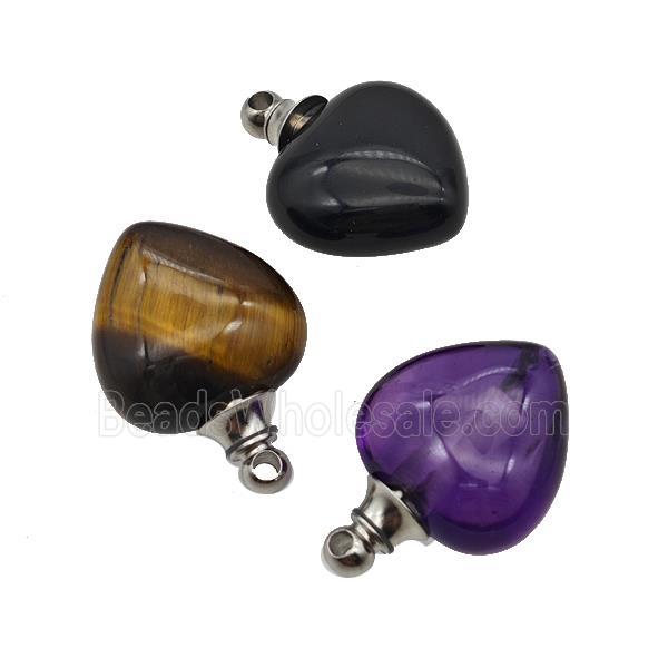 Natural Gemstone Perfume Bottle Pendant Heart Mixed