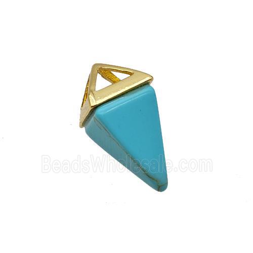 Blue Synthetic Turquoise Pendulum Copper Gold Plated