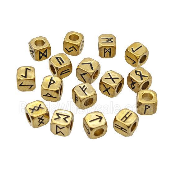 Copper Cube Beads With Oracle Symbols Large Hole Gold Plated Mixed