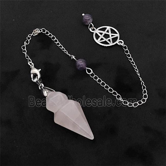 Pink Rose Quartz Pendulum Pendant With Chain
