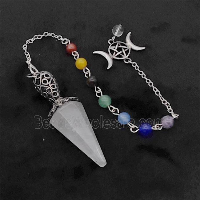 Clear Quartz Pendulum Pendant With Chakra Chain David Star