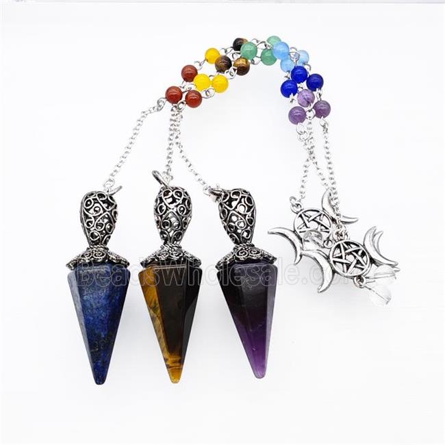 Mix Gemstone Pendulum Pendant With Chakra Chain David Star