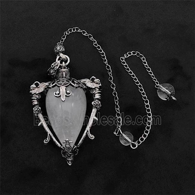 Clear Quartz Alloy Pendulum Pendant With Chain Antique Silver