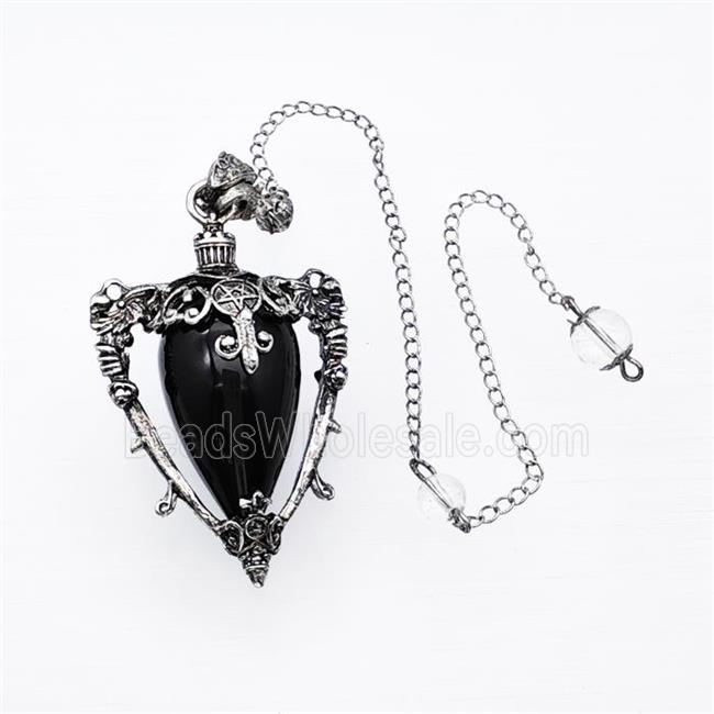 Black Obsidian Alloy Pendulum Pendant With Chain Antique Silver
