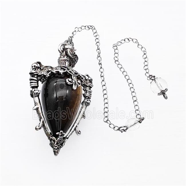 Tiger Eye Stone Alloy Pendulum Pendant With Chain Antique Silver