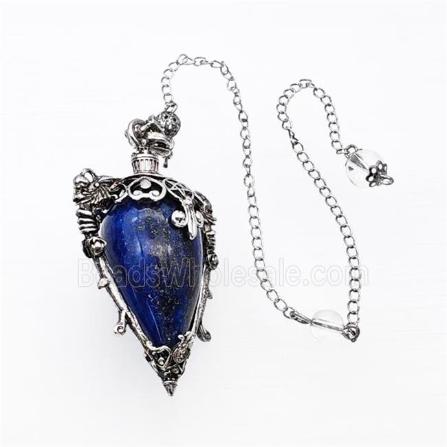 Blue Lapis Lazuli Alloy Pendulum Pendant With Chain Antique Silver
