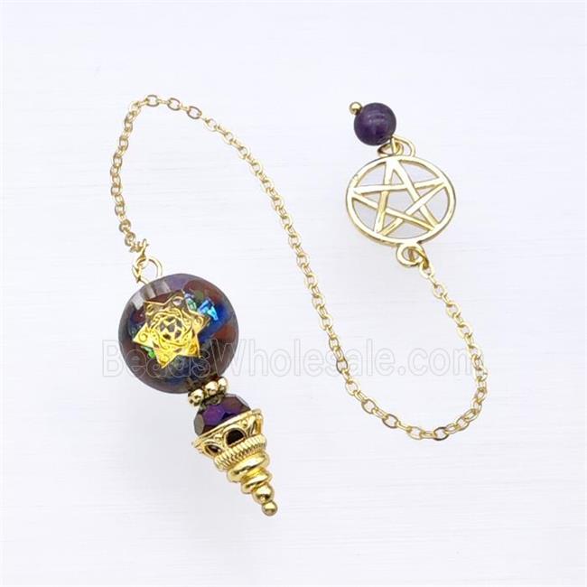 Gemstone Chakra Chips Acrylic Sphere Pendant With Chain Star Gold Plated