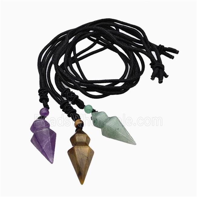 Natural Gemstone Pendulum Necklace Black Nylon Cord Mixed