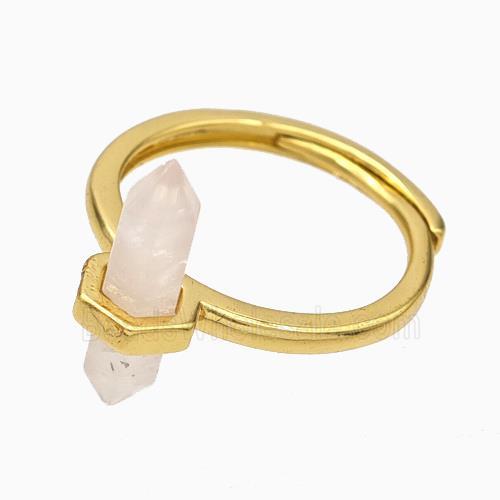 Gemstone Rings With Rose Quartz Prism Adjustable Gold Plated