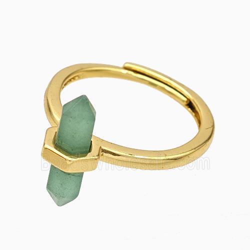 Gemstone Rings With Green Aventurine Prism Adjustable Gold Plated