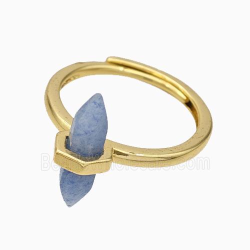 Gemstone Rings With Blue Aventurine Prism Adjustable Gold Plated