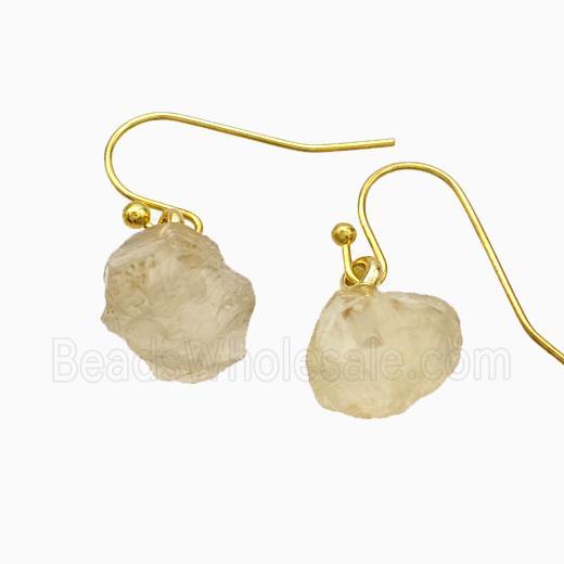 Lemon Quartz Nugget Copper Hook Earrings Gold Plated