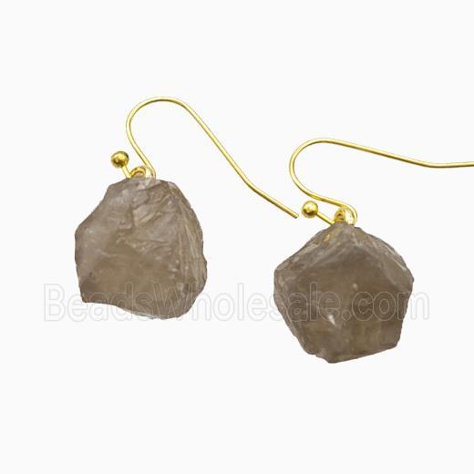 Smoky Quartz Nugget Copper Hook Earrings Gold Plated