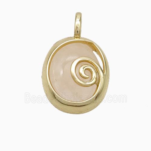 Copper Oval Pendant Pave Rose Quartz Gold Plated