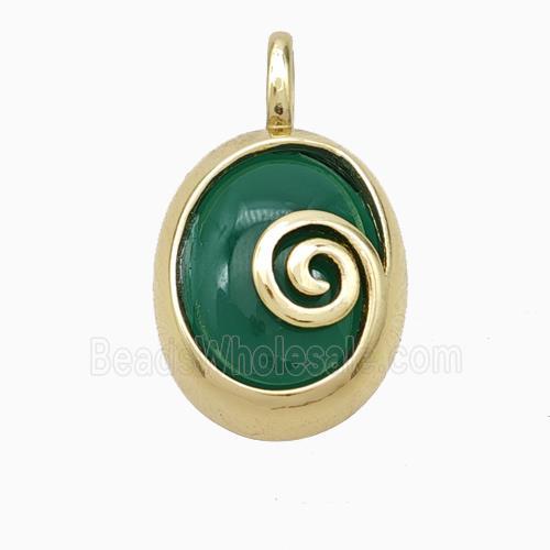 Copper Oval Pendant Pave Green Aventurine Gold Plated