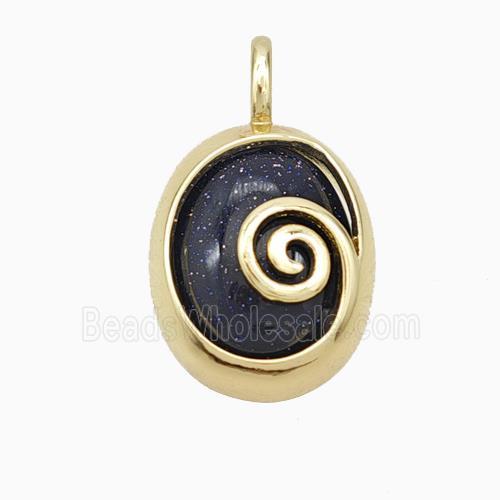 Copper Oval Pendant Pave Blue Sandstone Gold Plated